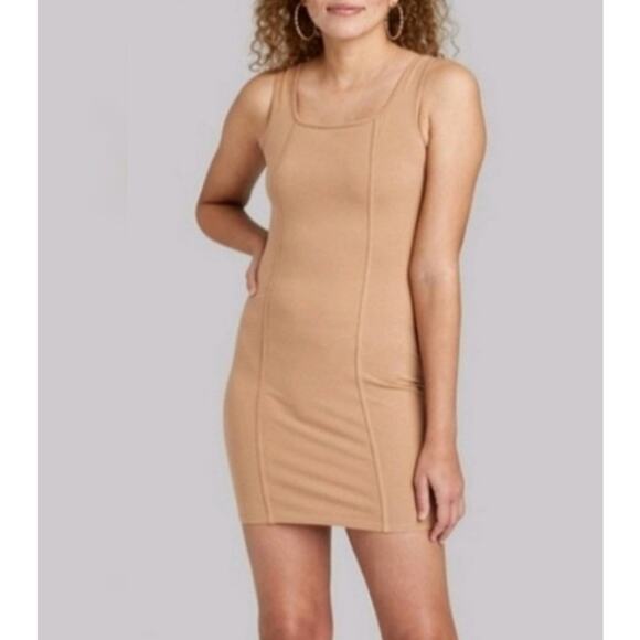 wild fable Dresses & Skirts - Wild fable Dress Bodycon Seamed Sleeveless Square neck Camel Women's L NWT